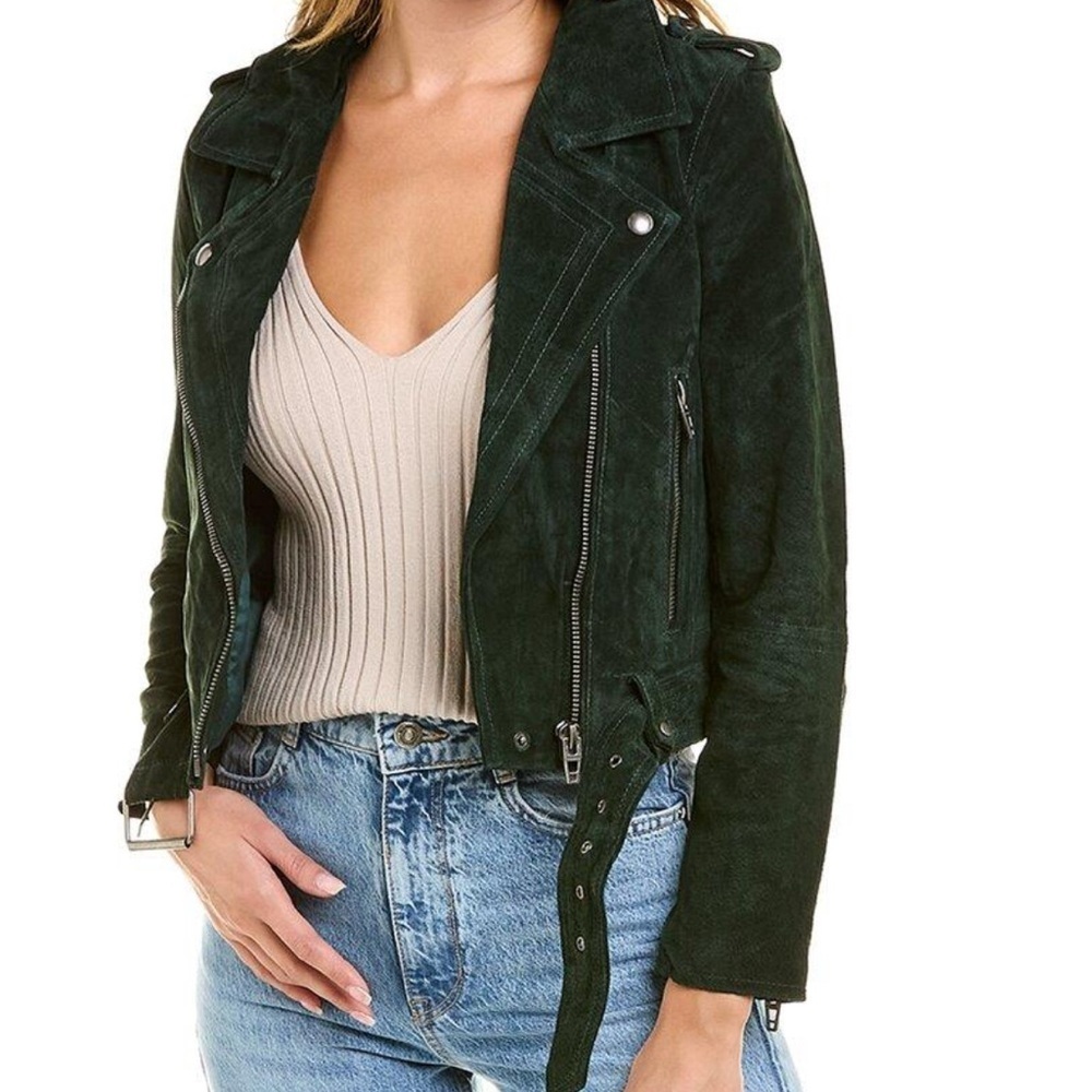 Blank NYC Suede Moto Jacket in Emerald Green Size Small - Picture 2 of 5